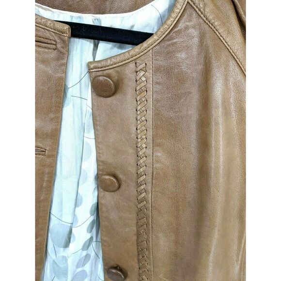 Anthropologie June Genuine Leather Jacket Medium Tan Silk Lined - Picture 7 of 12
